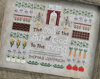 American History Cross Stitch Pattern, Jefferson's Garden - Instant Download PDF - Featuring the vegetables and flowers of Monticello