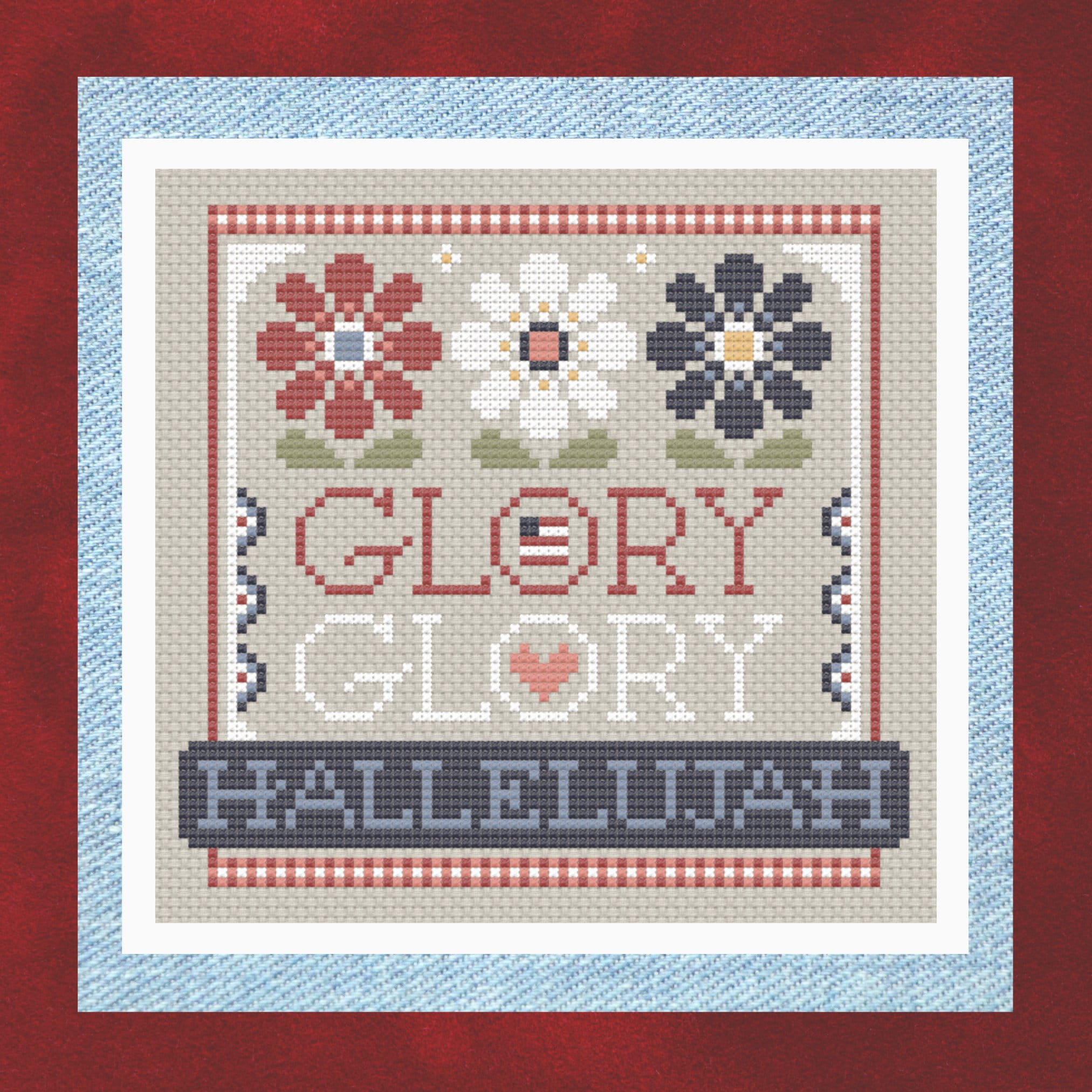 Patriotic Cross Stitch Pattern - Glory Glory Hallelujah - Instant Download PDF - Songs and Scriptures Series - Hymn Lyrics Design