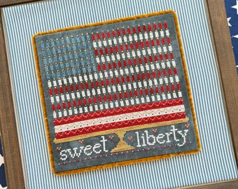 Patriotic Cross Stitch Pattern PDF – Sweet Liberty – Happy Birthday America Cake – Instant Download