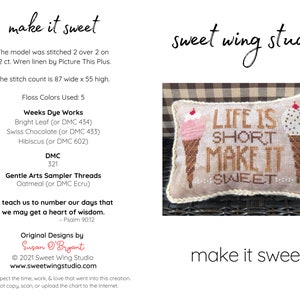 Life Is Short Make It Sweet Cross Stitch Pattern Ice Cream, Summer, Strawberry, Chocolate Chip, Caramel Instant Download PDF image 3