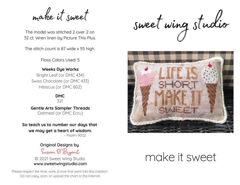 Life Is Short Make It Sweet Cross Stitch Pattern Ice Cream, Summer, Strawberry, Chocolate Chip, Caramel Instant Download PDF image 3