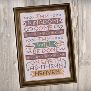 Christian Cross Stitch Pattern, Thy Kingdom Come - The Lord's Prayer Matthew 6:10 - Instant Download PDF - Second Sunday Scripture Stitches