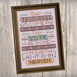 Christian Cross Stitch Pattern, Thy Kingdom Come - The Lord&#39;s Prayer Matthew 6:10 - Instant Download PDF - Second Sunday Scripture Stitches