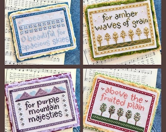 Cross Stitch Chart - America The Beautiful - Four Piece Set - Patriotic Pattern PDF