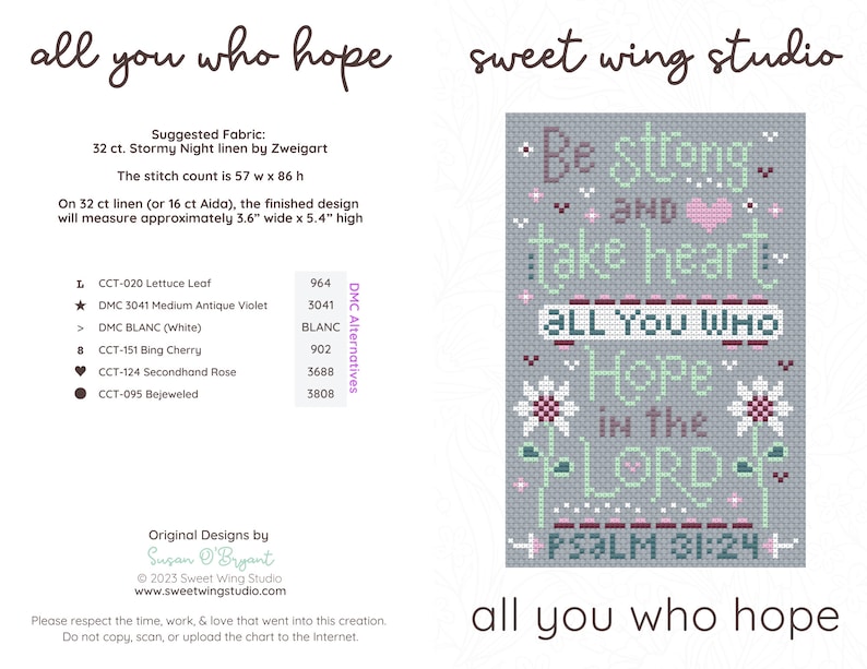 Christian Cross Stitch Pattern, Psalm 31:24 - All You Who Hope ...