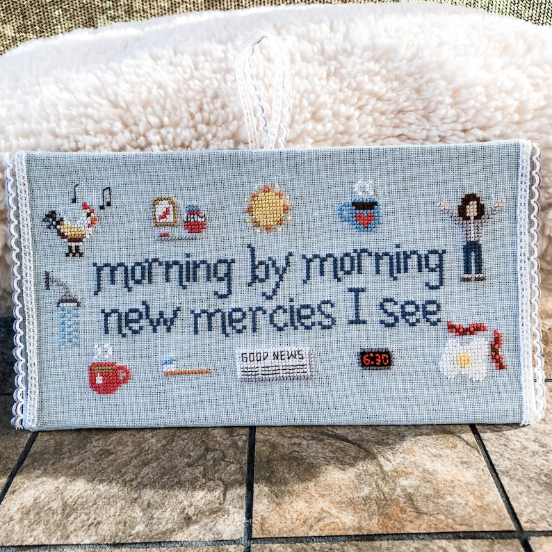 Christian Cross Stitch Pattern, Morning Mercies, Instant Download PDF Inspired by the hymn Great is Thy Faithfulness image 1