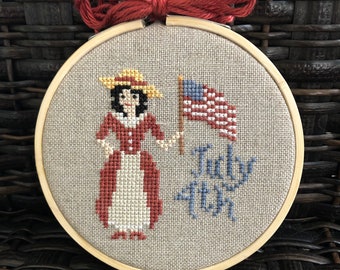 Patriotic Cross Stitch Pattern, Miss July Mini Maids #2, Instant PDF Download