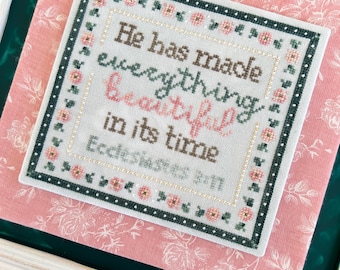 Christian Cross Stitch Pattern, In Its Time - Instant Download PDF - He has made everything beautiful ~ pink and teal ~ Ecclesiastes 3:11