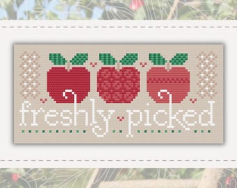 Apple Cross Stitch Pattern - Freshly Picked - Instant Download PDF - Sweet Autumn Design