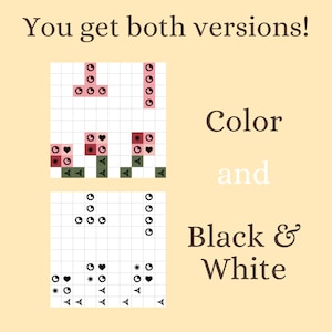 May include: Two versions of a cross-stitch pattern, one in color and one in black and white. The pattern features a flower with a stem and leaves. The text "You get both versions!" is at the top of the image.