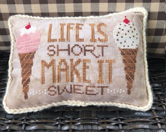 Life Is Short Make It Sweet Cross Stitch Pattern - Ice Cream, Summer, Strawberry, Chocolate Chip, Caramel - Instant Download PDF