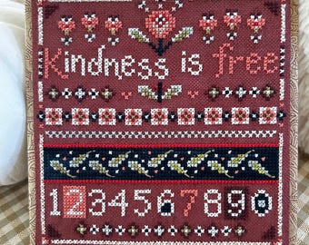 Cross Stitch Sampler Pattern - Kindness is Free - Instant Download PDF - Colorful, floral, uplifting, small, simple, sweet, gift giving