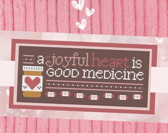 Christian Cross Stitch Pattern, Proverbs 17:22 - A Joyful Heart is Good Medicine - Instant Download PDF