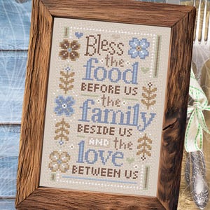 Thanksgiving Cross Stitch Pattern – Food Family Love – Bless the Food Before Us – Gratitude Sampler - Instant Download PDF Chart
