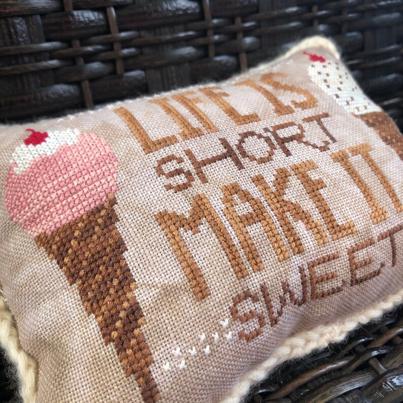 Life Is Short Make It Sweet Cross Stitch Pattern Ice Cream, Summer, Strawberry, Chocolate Chip, Caramel Instant Download PDF image 2