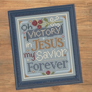 Christian Cross Stitch Pattern - Victory in Jesus - Instant Download PDF - Songs and Scriptures Series - Hymn Lyrics Design