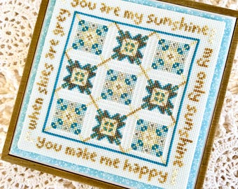 Cross Stitch Pattern - You Are My Sunshine - Instant Download PDF - Yellow, Gray, Blue Quilt
