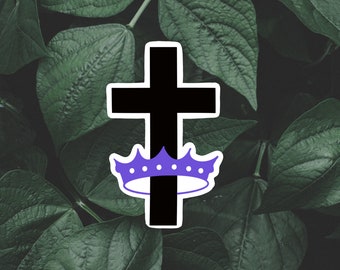 Cross and Crown Sticker: Waterproof Vinyl Christian Decal