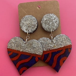 HandPainted |Ice Queen Bella| heart Shaped Dangle Wooden Resin Statement Earrings