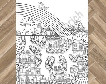 Fairies and Unicorns Hidden Homes - Printable Adult Coloring Page - Instant Download Adult Coloring Book - Instant Print Kids Coloring Page