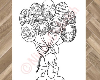 Osterhase Ausmalbilder – Osterhase Ausmalbilder, Eier und Luftballons (PDF & JPEG)