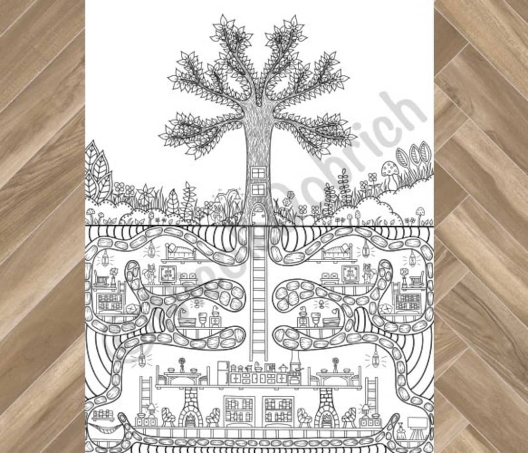 Fox Den Underground Home Printable Adult Coloring Page Instant Download ...