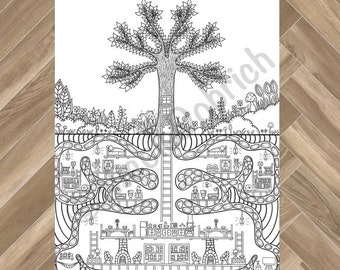 Fox Den Untergrund Haus Malseite - Printable Erwachsene/Kids (Instant Download)