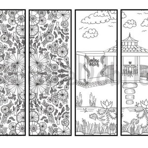 Koi Fish Pond Bookmarks - Printable Adult Coloring Page - Instant Download Adult Coloring Book - Instant Print Kids Coloring Page