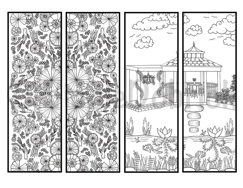 Koi Fish Pond Bookmarks Printable Adult Coloring Page - Etsy