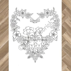Valentine&#39;s Day Teddy Bears - Printable Adult Coloring Page - Instant Download Adult Coloring Book - Instant Print Kids Coloring Page
