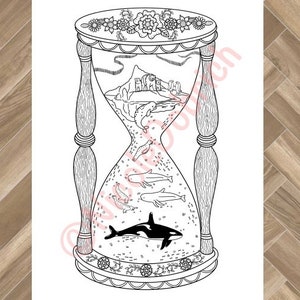 Arctic Sea Life Hourglass - Printable Adult Coloring Page - Instant Download Adult Coloring Book - Instant Print Kids Coloring Page