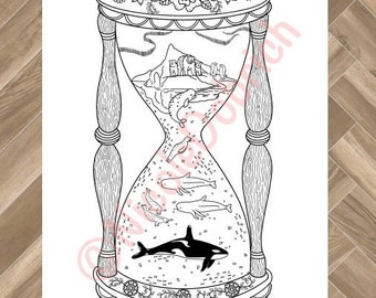 Arctic Sea Life Hourglass - Printable Adult Coloring Page