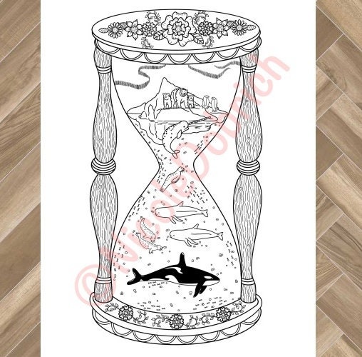 Arctic Sea Life Hourglass - Printable Adult Coloring Page