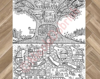 Gnomes Inn Färbung Seite - Druckbare Aktivität für Erwachsene und Kinder (Instant Download)