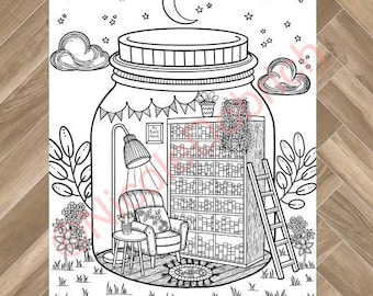 Buch Nook im Glas Malseite - Handgezeichnete Printable (PDF & JPEG)