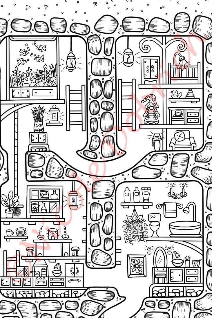 Underground Color Pages Gnome Underground Mansion Coloring Page – Printable Adult & Kids ...