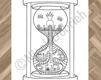 Kaninchenbau - Sanduhr Ausmalseite - Printable Art (PDF & JPG)