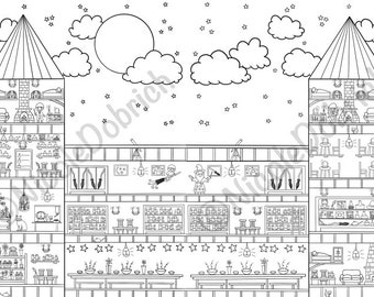 Hexen und Zauberer Schule Ausmalbilder - Fantasy Schloss Illustration (PDF & JPEG)
