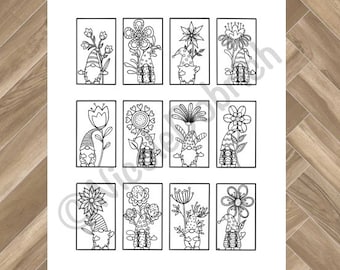 Wichtel mit Blumen Malseite - Printable Erwachsene & Kinder (Instant Download)
