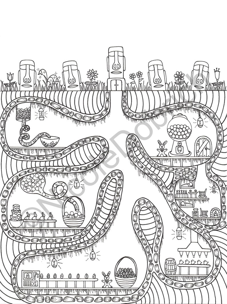 Download Easter Island Hideaway Printable Adult Coloring Page | Etsy