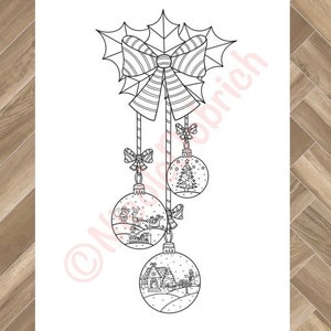 Christmas Ornaments with Miniature Scenes - Adult Coloring Page - Instant Download Adult Coloring Book - Instant Print Kids Coloring Page