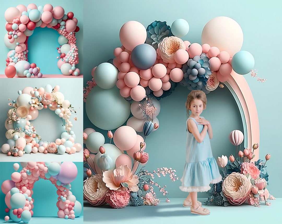 4 X Balloon Digital Backgrounds, Birthday Digital Backdrop,