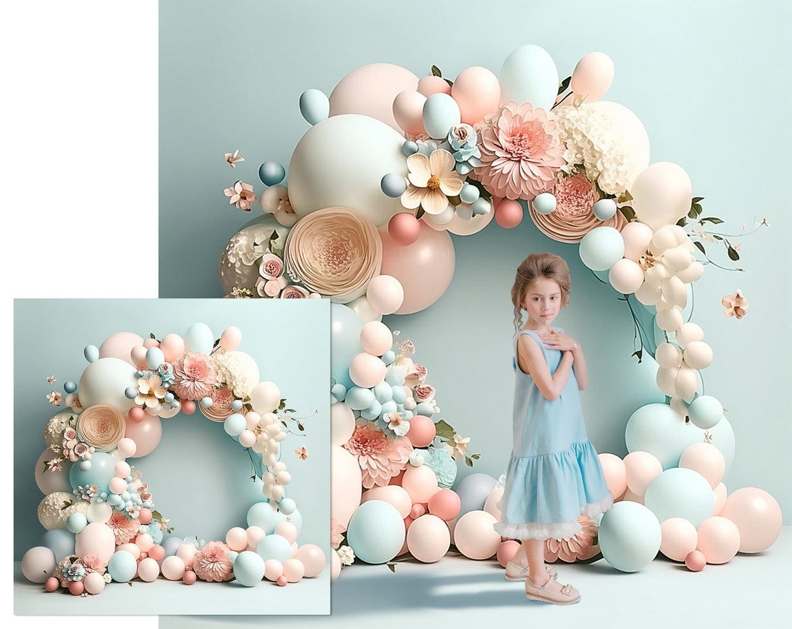 4 X Balloon Digital Backgrounds, Birthday Digital Backdrop,