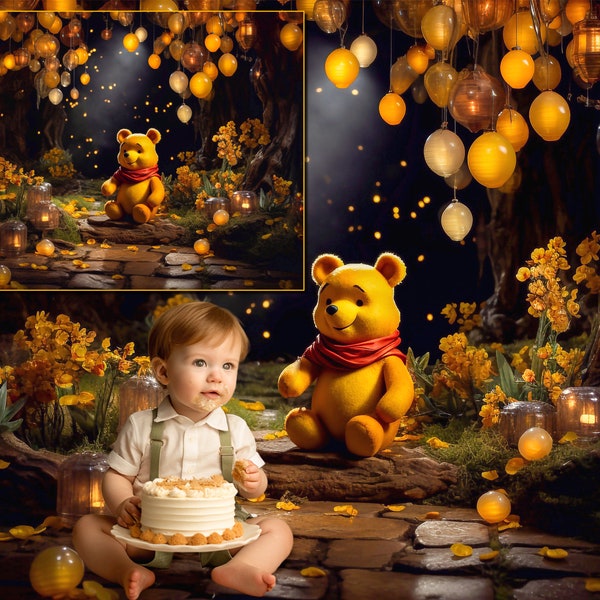 Winnie the Pooh backdrop background, Cake Smash Digital Backdrop, Winnie The Pooh Baby Shower Backdrop, Digital Photo Props Backgrounds