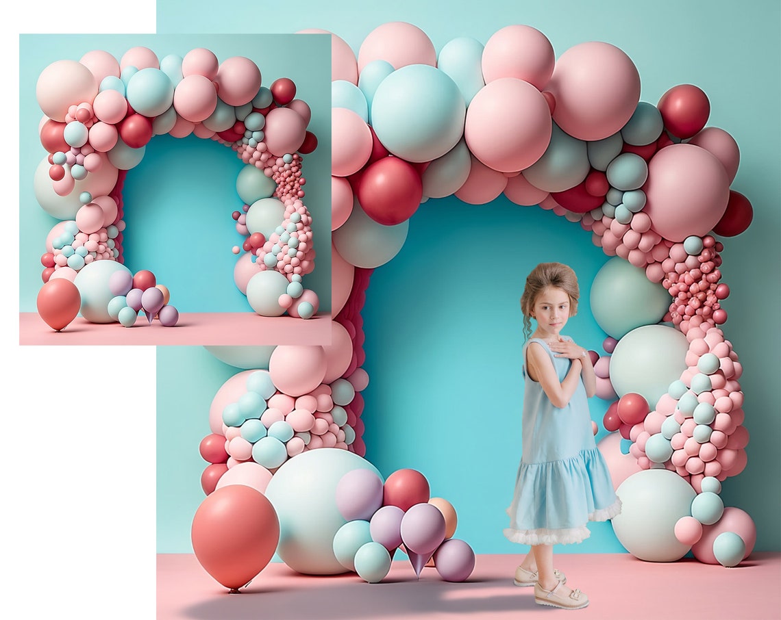 4 X Balloon Digital Backgrounds, Birthday Digital Backdrop,