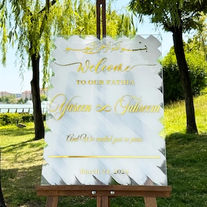 Muslim Wedding Welcome Sign Glass Decor Bismillah Arabic Calligraphy Acrylic Nikkah Sign Personalized