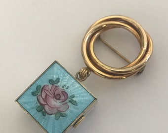 RARE VINTAGE Ladies Enamel Lapel Cube Shaped Brooch Watch. c.1950s. ref no 387