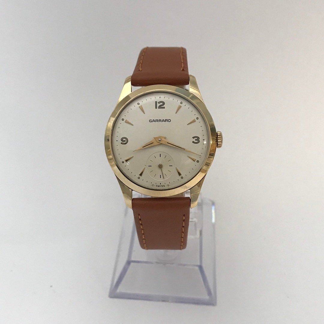 GARRARD Gents 9ct Gold Vintage Wristwatch in Original Box