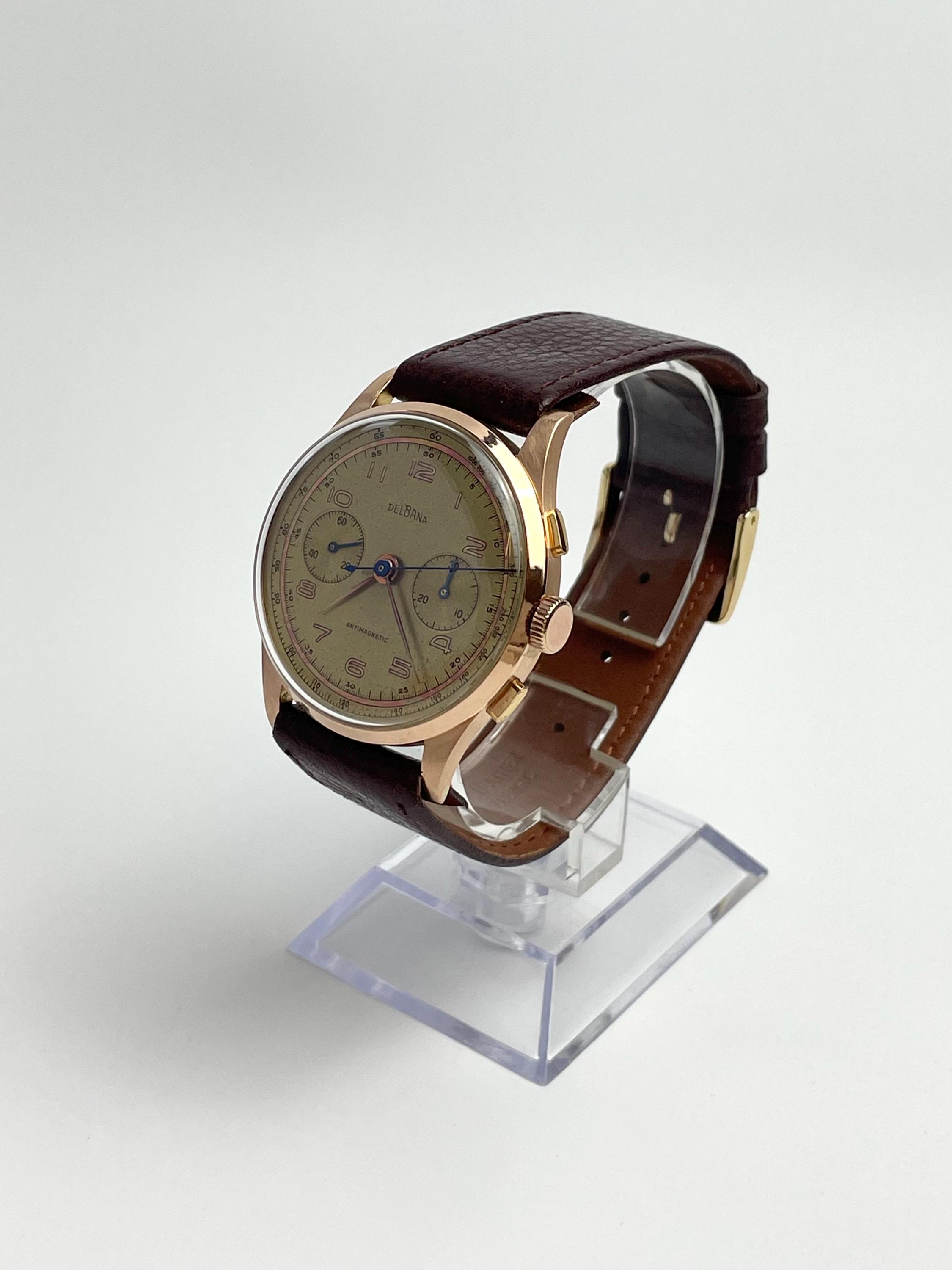 VERY RARE 18ct Gold Chronograph Gents Wristwatch Signed 