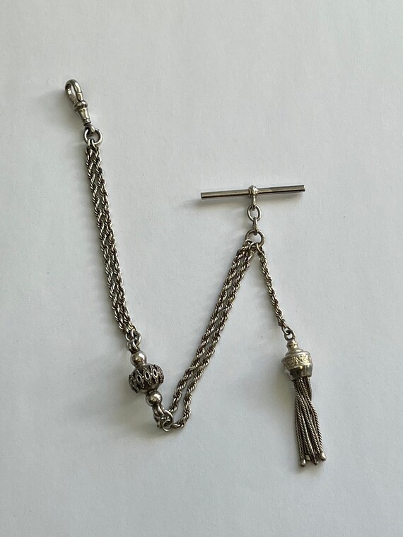 ANTIQUE Solid Silver Victorian Albertina Chain Fo… - image 5